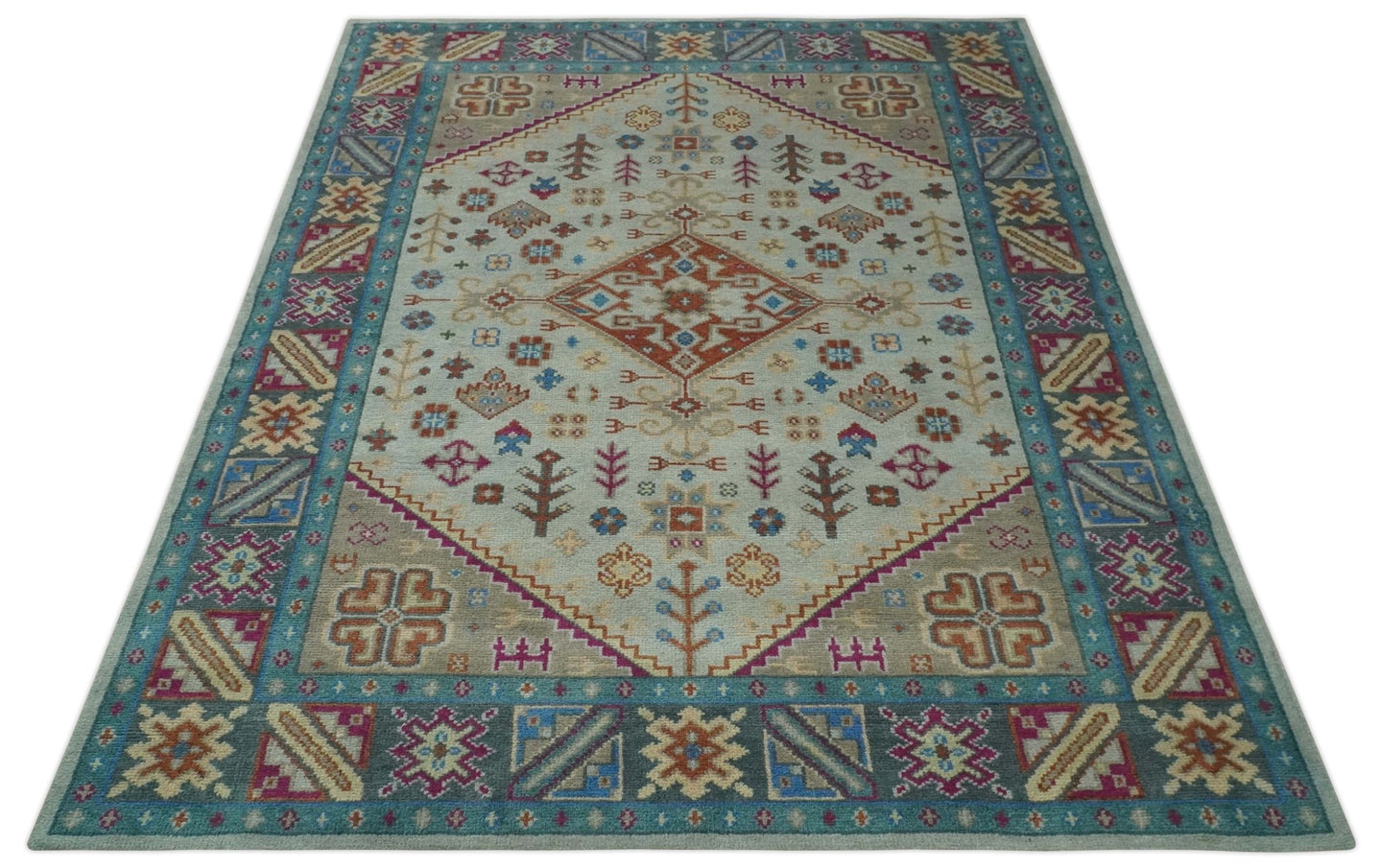 Vibrant Colorful Silver, Beige, Blue and Brown Traditional Heriz Multi Size wool Area Rug - The Rug Decor