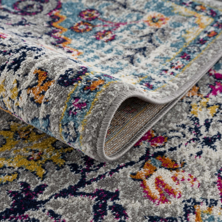 Vibrant Colorful Teal, Gray, Pink and Rust Medallion Design Area Rug - The Rug Decor
