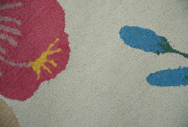 Vibrant Colorful Traditional Floral Ivory, Aqua, Pink and Green 5x8 Hand Tufted Wool Area Rug - The Rug Decor