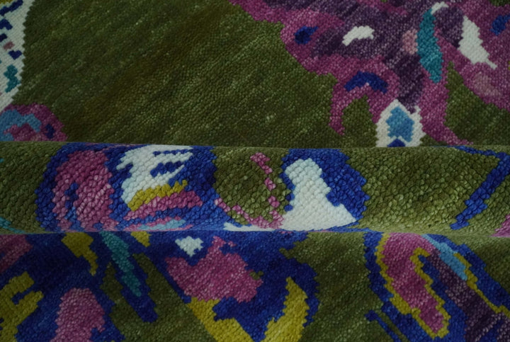 Vibrant Garden of Butterfly Green and Purple Hand knotted Multi size wool Area Rug - The Rug Decor