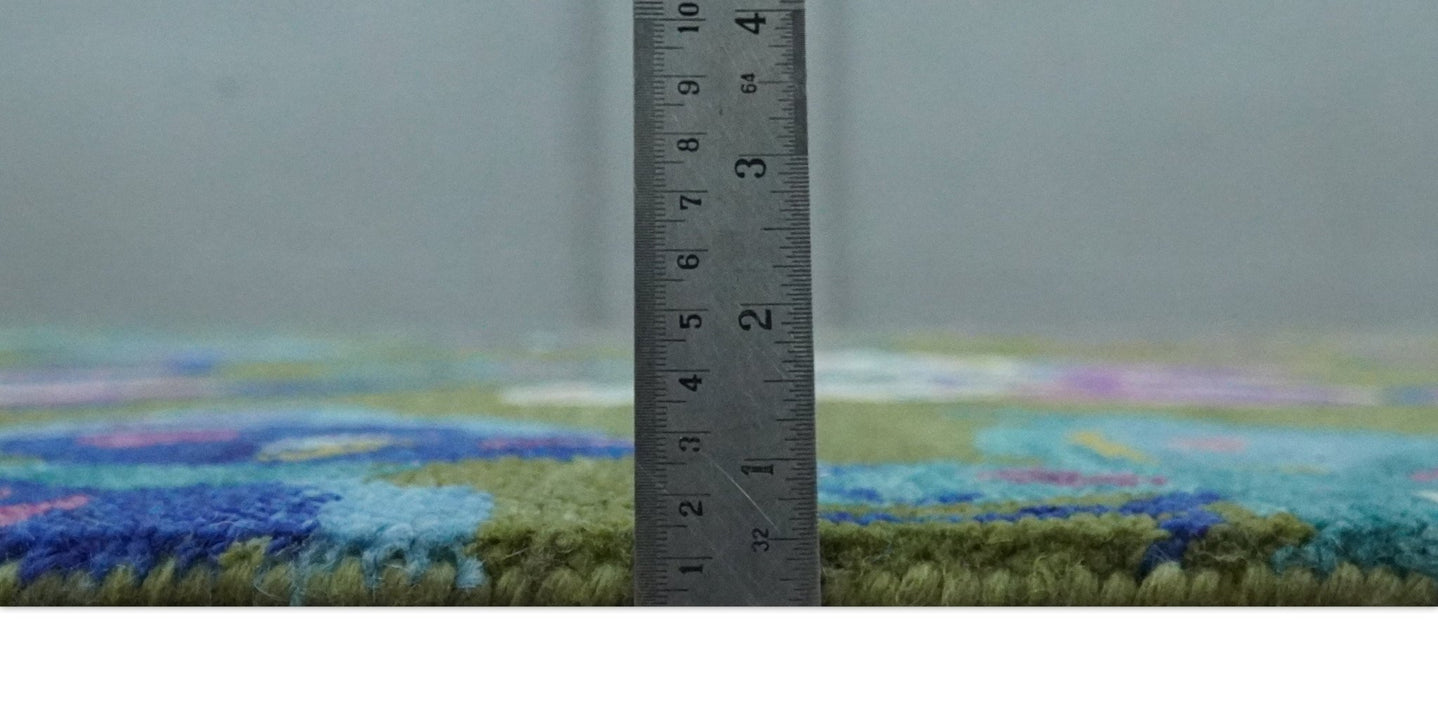 Vibrant Garden of Butterfly Green and Purple Hand knotted Multi size wool Area Rug - The Rug Decor