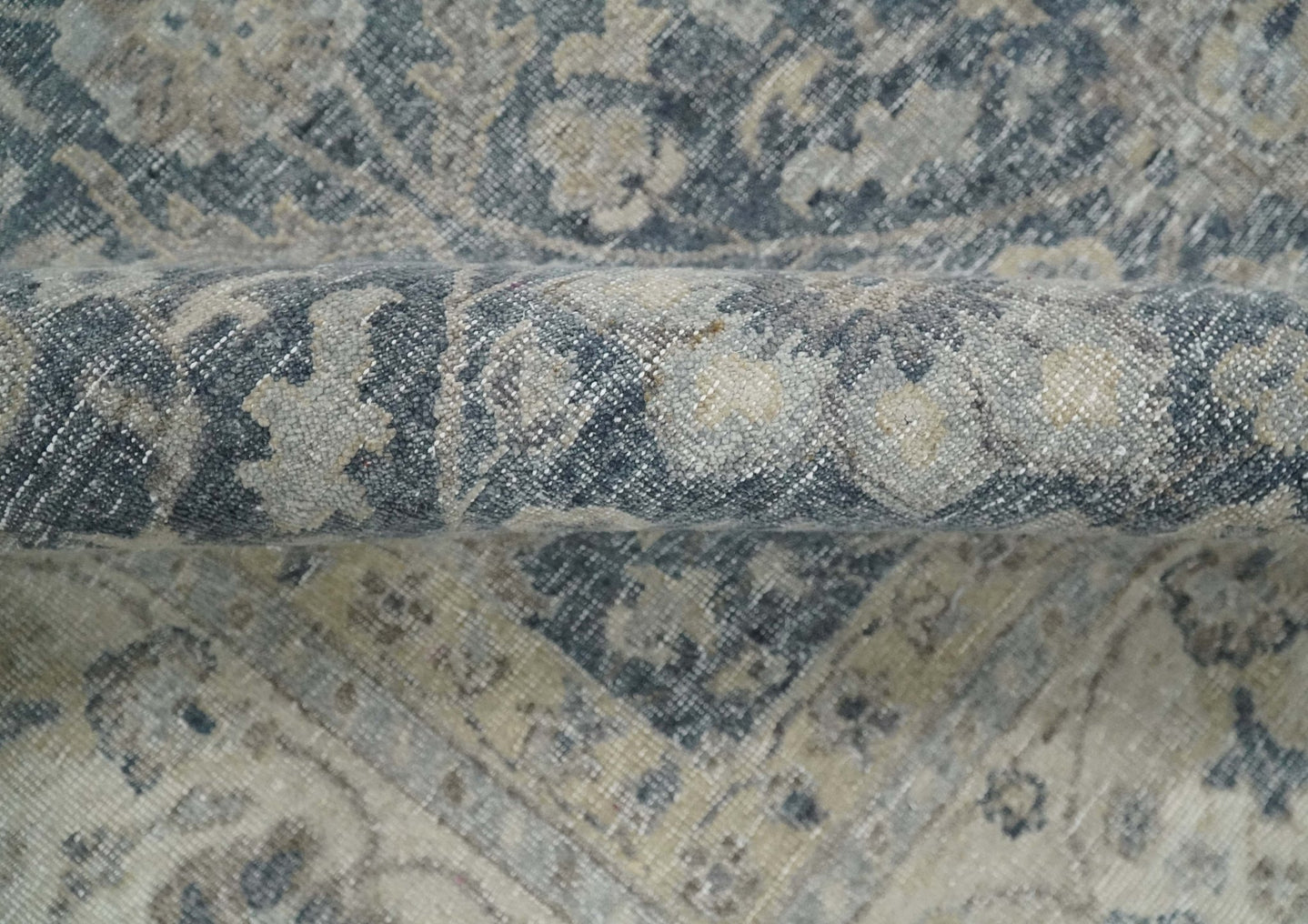 Vintage 6x9, 8x10 and 9x12 Hand Knotted Traditional Blue and Beige Antique Textured Low Pile Distressed Wool Rug | TRD52770 - The Rug Decor