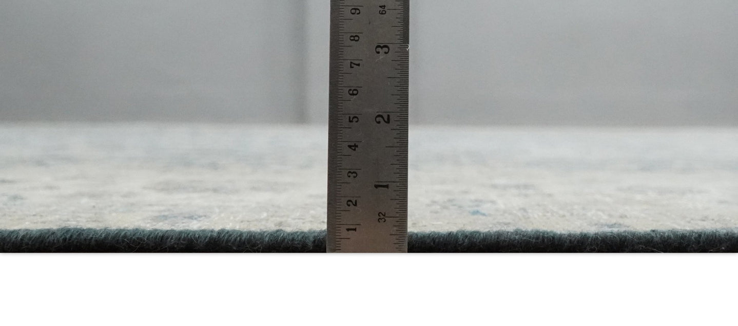 Vintage 6x9, 8x10 and 9x12 Hand Knotted Traditional Blue and Beige Antique Textured Low Pile Distressed Wool Rug | TRD52770 - The Rug Decor