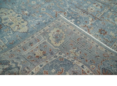 Vintage 6x9, 8x10 and 9x12 Hand Knotted Traditional Blue and Beige Antique Textured Oxidized Low Pile Wool Rug | TRD2430810 - The Rug Decor