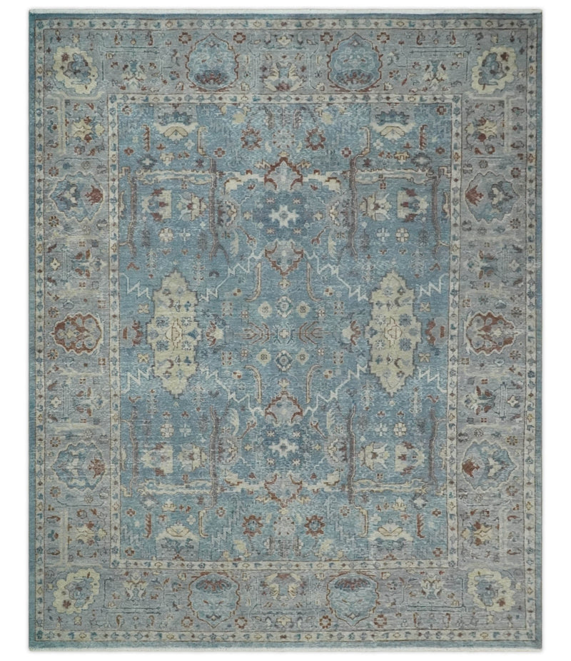Vintage 6x9, 8x10 and 9x12 Hand Knotted Traditional Blue and Beige Antique Textured Oxidized Low Pile Wool Rug | TRD2430810 - The Rug Decor