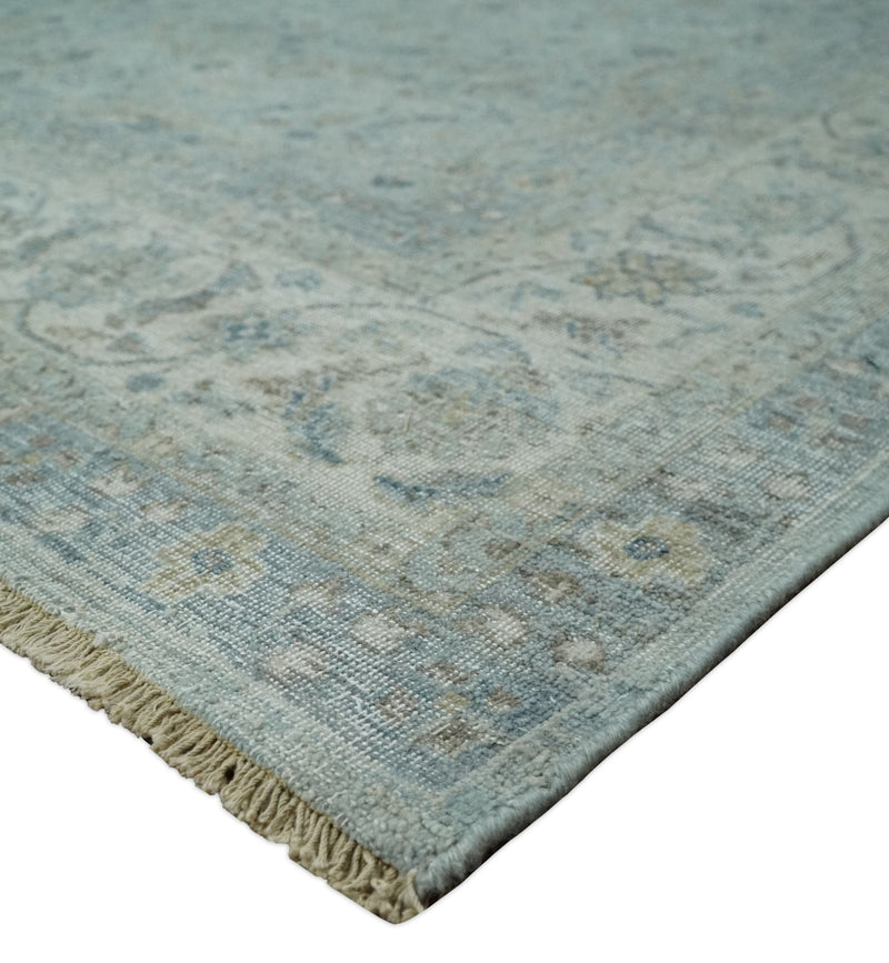 Vintage 6x9, 8x10 and 9x12 Hand Knotted Traditional Silver, brown and Beige Antique Textured Low Pile Distressed Wool Rug | TRD53114 - The Rug Decor