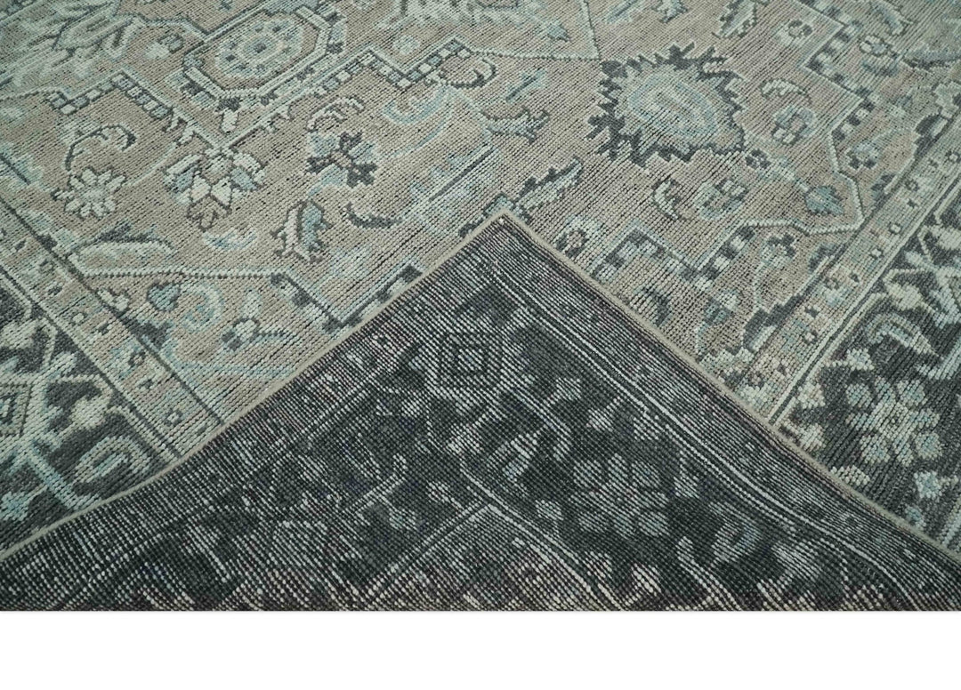 Vintage Distressed 3X5, 4X6, 5x8, 6x9, 8x10, 9x12 Hand Knotted Heriz Serapi Taupe and Ivory Traditional Antique Persian Area Rug | TRD2781 - The Rug Decor