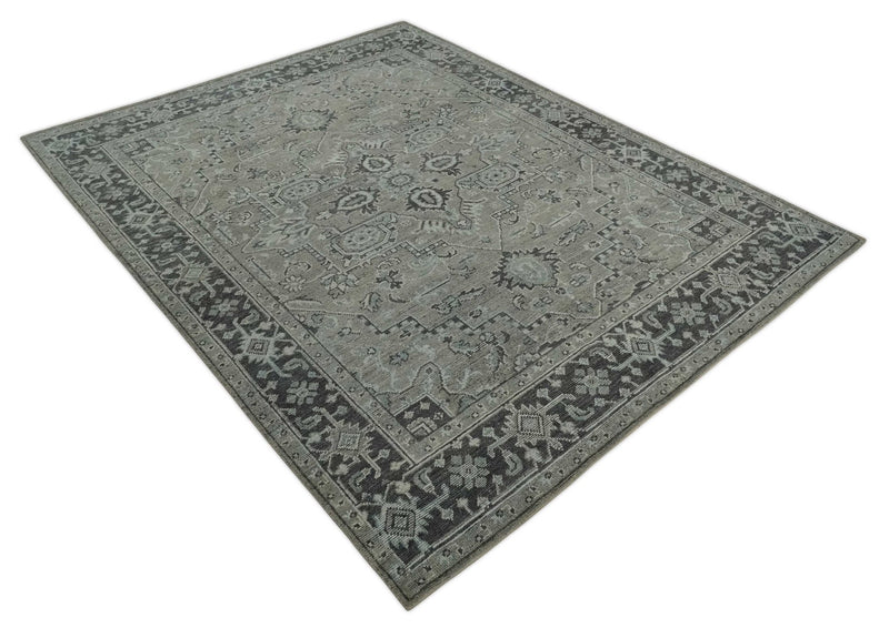 Vintage Distressed 3X5, 4X6, 5x8, 6x9, 8x10, 9x12 Hand Knotted Heriz Serapi Taupe and Ivory Traditional Antique Persian Area Rug | TRD2781 - The Rug Decor