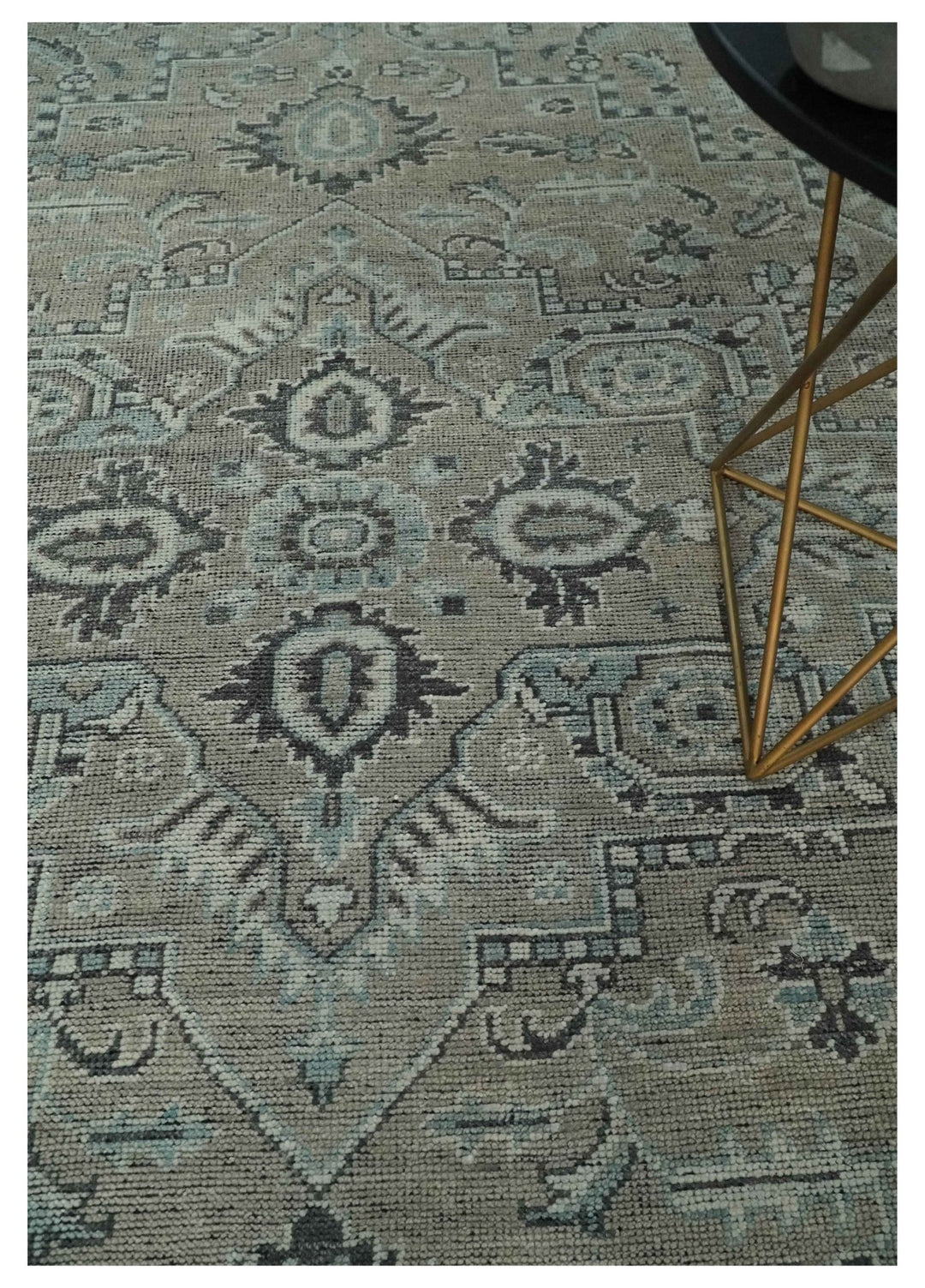 Vintage Distressed 3X5, 4X6, 5x8, 6x9, 8x10, 9x12 Hand Knotted Heriz Serapi Taupe and Ivory Traditional Antique Persian Area Rug | TRD2781 - The Rug Decor