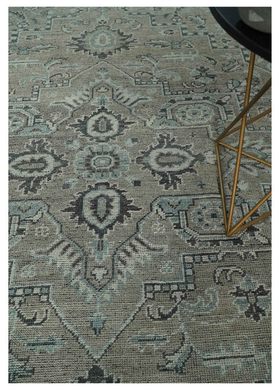 Vintage Distressed 3X5, 4X6, 5x8, 6x9, 8x10, 9x12 Hand Knotted Heriz Serapi Taupe and Ivory Traditional Antique Persian Area Rug | TRD2781 - The Rug Decor