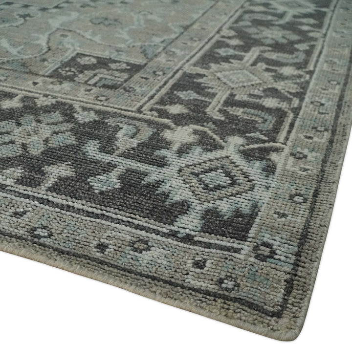 Vintage Distressed 3X5, 4X6, 5x8, 6x9, 8x10, 9x12 Hand Knotted Heriz Serapi Taupe and Ivory Traditional Antique Persian Area Rug | TRD2781 - The Rug Decor