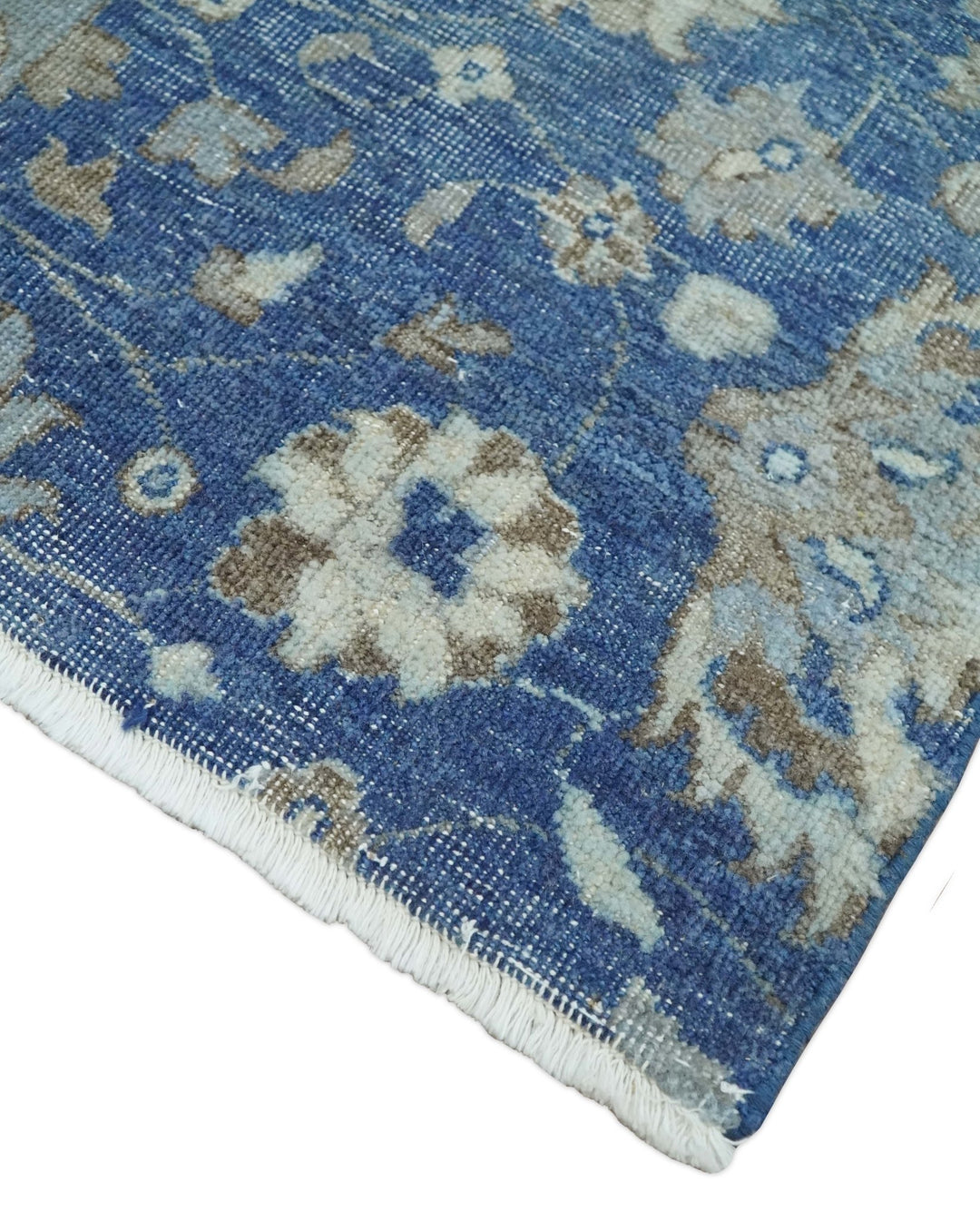 Vintage Hand Knotted 2x4 Blue, Ivory and Gray Traditional Oxidized Textured Persian Low Pile Wool Rug | N3424 - The Rug Decor