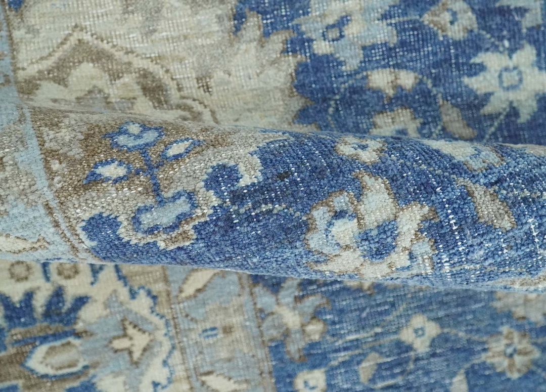 Vintage Hand Knotted 2x4 Blue, Ivory and Gray Traditional Oxidized Textured Persian Low Pile Wool Rug | N3424 - The Rug Decor