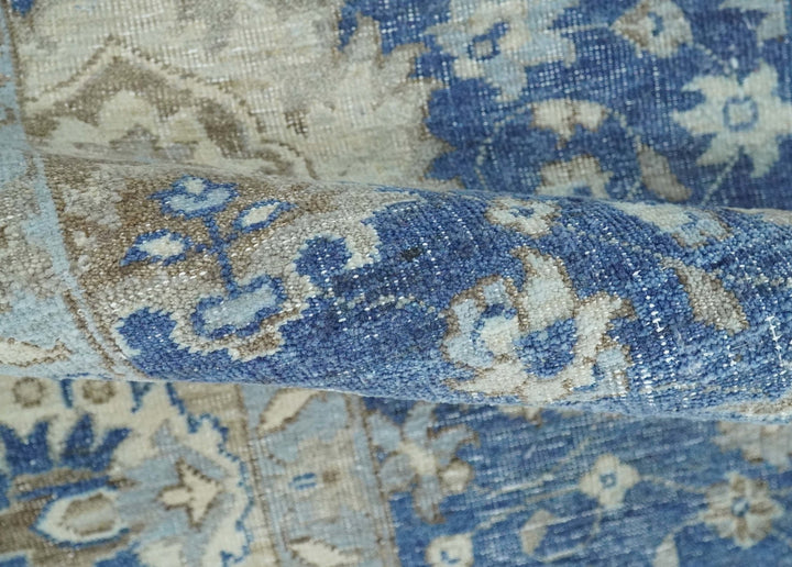 Vintage Hand Knotted 2x4 Blue, Ivory and Gray Traditional Oxidized Textured Persian Low Pile Wool Rug | N3424 - The Rug Decor