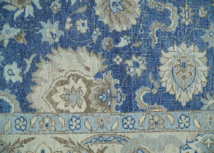 Vintage Hand Knotted 2x4 Blue, Ivory and Gray Traditional Oxidized Textured Persian Low Pile Wool Rug | N3424 - The Rug Decor