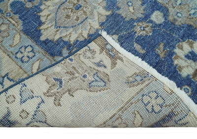 Vintage Hand Knotted 2x4 Blue, Ivory and Gray Traditional Oxidized Textured Persian Low Pile Wool Rug | N3424 - The Rug Decor