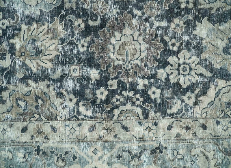 Vintage Hand Knotted 2x4 Charcoal, Ivory and Gray Traditional Oxidized Textured Persian Low Pile Wool Rug | N3824 - The Rug Decor