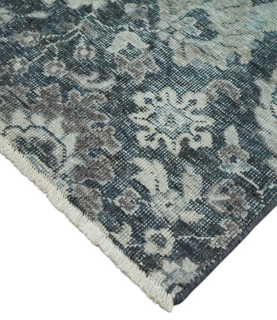 Vintage Hand Knotted 2x4 Charcoal, Ivory and Gray Traditional Oxidized Textured Persian Low Pile Wool Rug | N3824 - The Rug Decor