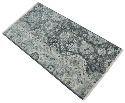 Vintage Hand Knotted 2x4 Charcoal, Ivory and Gray Traditional Oxidized Textured Persian Low Pile Wool Rug | N3824 - The Rug Decor