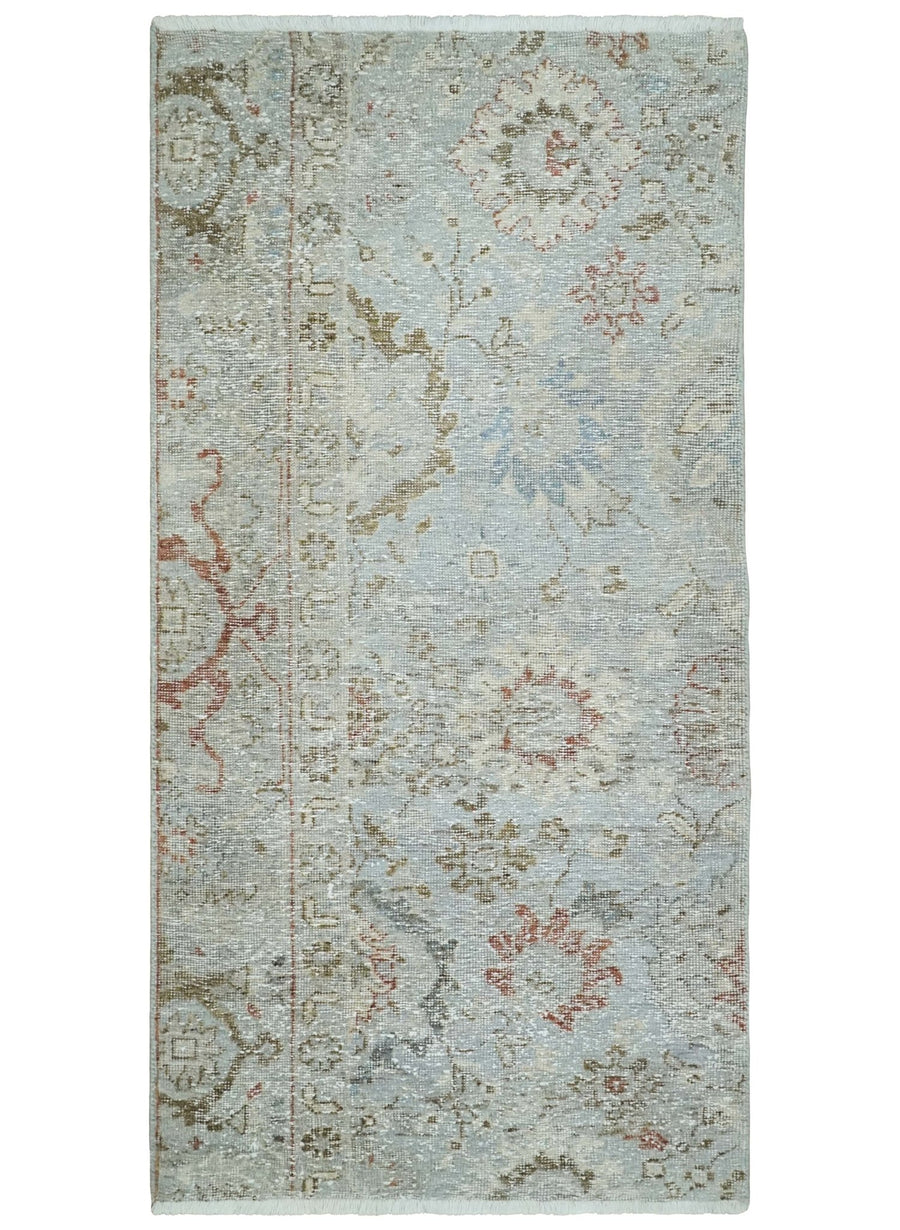 Vintage Hand Knotted 2x4 Gray, Beige, Rust, Blue and Olive Traditional Oxidized Textured Persian Low Pile Wool Rug | N1724 - The Rug Decor