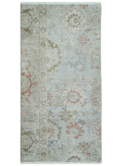 Vintage Hand Knotted 2x4 Gray, Beige, Rust, Blue and Olive Traditional Oxidized Textured Persian Low Pile Wool Rug | N1724 - The Rug Decor