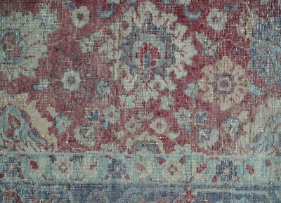 Vintage Hand Knotted 2x4 Maroon and Blue Traditional Oxidized Textured Persian Low Pile Wool Rug| N1824 - The Rug Decor