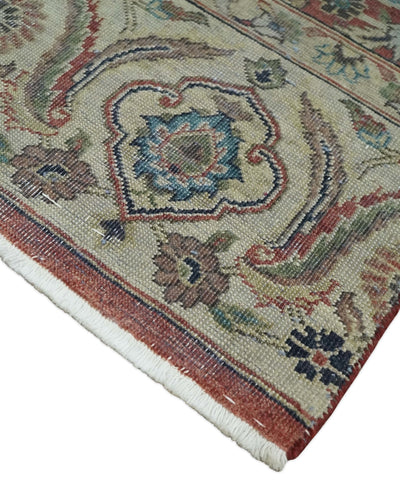 Vintage Hand Knotted 2x4 Rust and Beige Traditional Oxidized Textured Persian Low Pile Wool Rug| N2024 - The Rug Decor