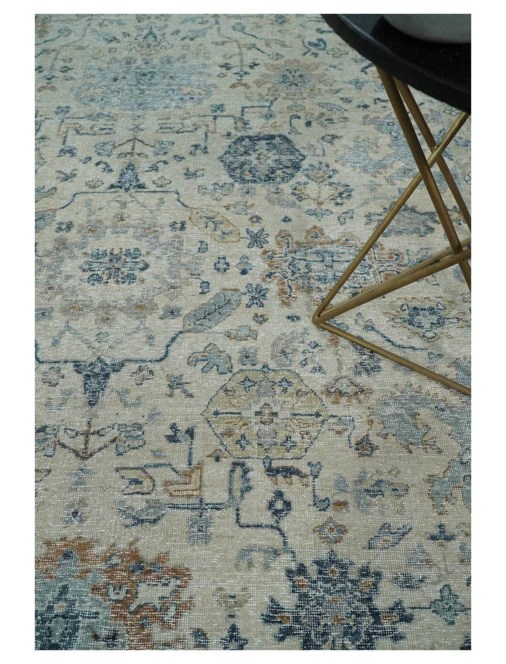 Vintage Hand Knotted 8x10 Beige and Rust Traditional Oxidized Textured Persian Low Pile Wool Rug | TRD2541810 - The Rug Decor