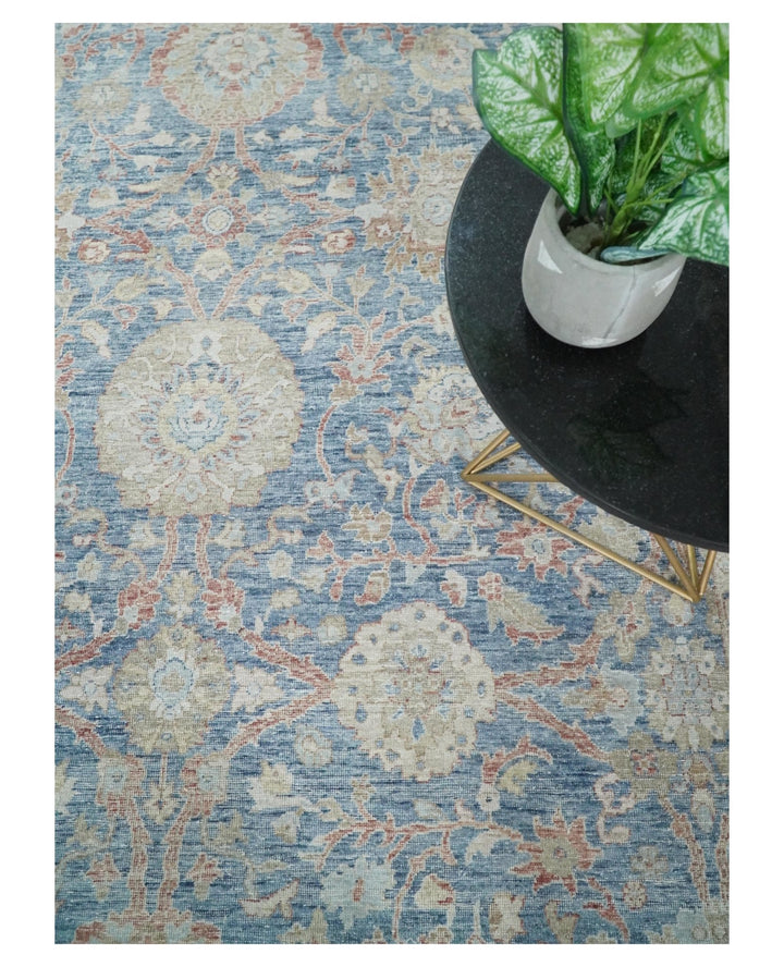 Vintage Hand Knotted 8x10 Blue and Beige Traditional Oxidized Textured Persian Low Pile Wool Rug | TRD2600810 - The Rug Decor