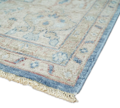 Vintage Hand Knotted 8x10 Blue and Beige Traditional Oxidized Textured Persian Low Pile Wool Rug | TRD2600810 - The Rug Decor