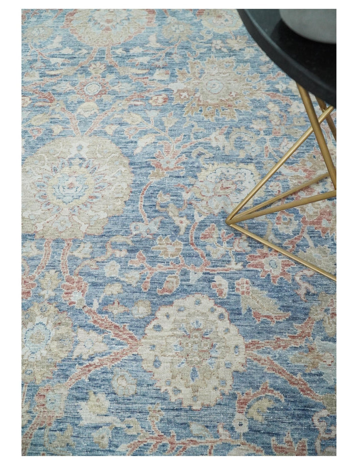 Vintage Hand Knotted 8x10 Blue and Beige Traditional Oxidized Textured Persian Low Pile Wool Rug | TRD2600810 - The Rug Decor