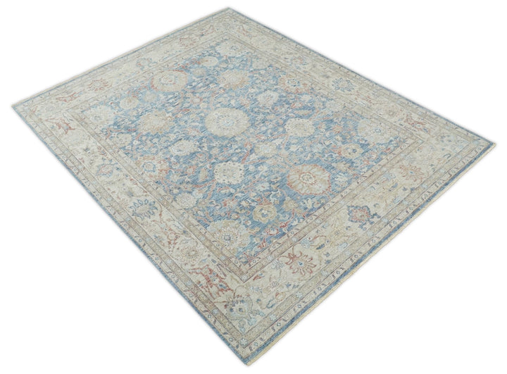 Vintage Hand Knotted 8x10 Blue and Beige Traditional Oxidized Textured Persian Low Pile Wool Rug | TRD2600810 - The Rug Decor
