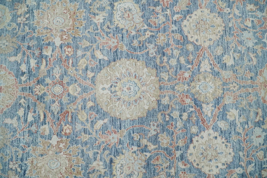 Vintage Hand Knotted 8x10 Blue and Beige Traditional Oxidized Textured Persian Low Pile Wool Rug | TRD2600810 - The Rug Decor