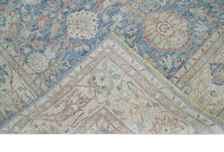 Vintage Hand Knotted 8x10 Blue and Beige Traditional Oxidized Textured Persian Low Pile Wool Rug | TRD2600810 - The Rug Decor