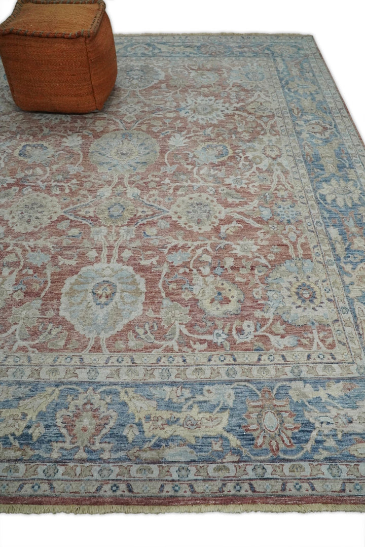 Oxidized Rust Rug Vintage Hand Knotted 8x10 Rust and Blue Traditional Oxidized Textured ...