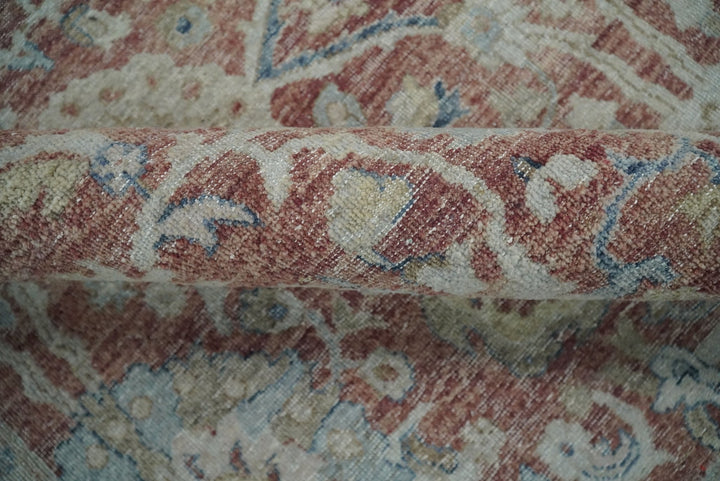 Oxidized Rust Rug Vintage Hand Knotted 8x10 Rust and Blue Traditional Oxidized Textured ...