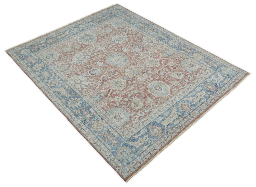 Oxidized Rust Rug Vintage Hand Knotted 8x10 Rust and Blue Traditional Oxidized Textured ...