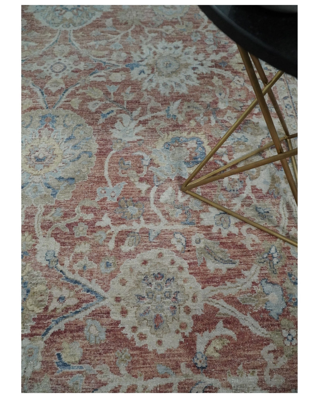 Oxidized Rust Rug Vintage Hand Knotted 8x10 Rust and Blue Traditional Oxidized Textured ...