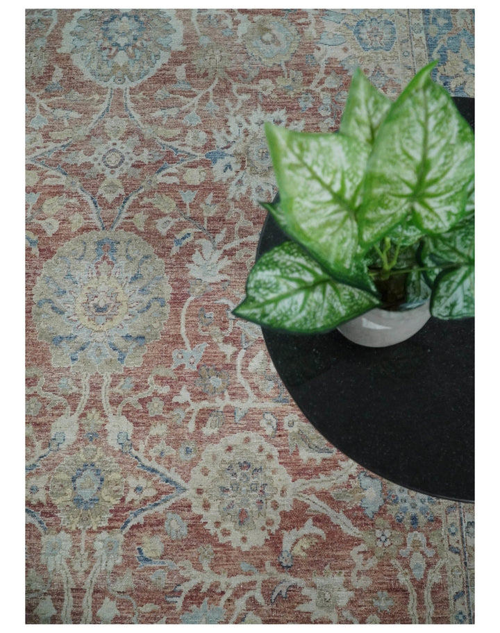 Oxidized Rust Rug Vintage Hand Knotted 8x10 Rust and Blue Traditional Oxidized Textured ...