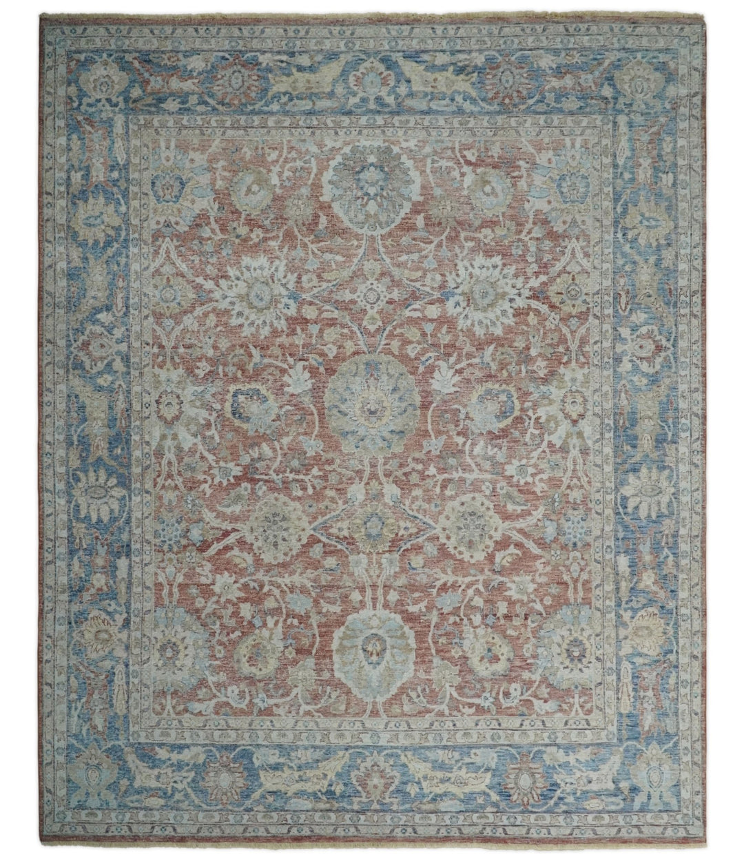 Oxidized Rust Rug Vintage Hand Knotted 8x10 Rust and Blue Traditional Oxidized Textured ...