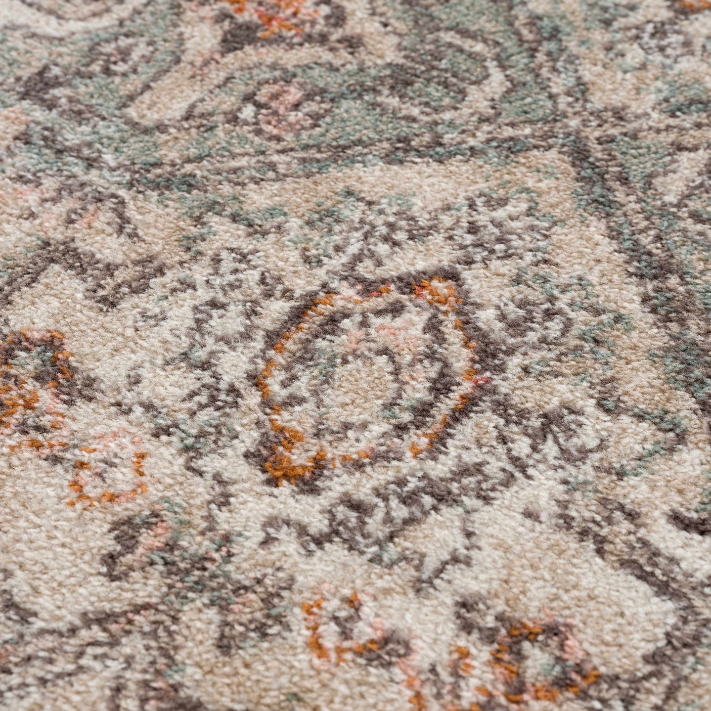 Vintage Look Green, Beige, Silver and Pink Machine Woven Area Rug - The Rug Decor