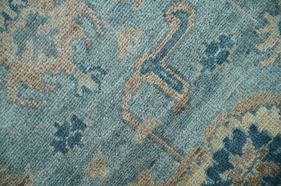 Vintage look Light Blue and Brown Hand knotted Oushak 8x10 wool Area Rug - The Rug Decor