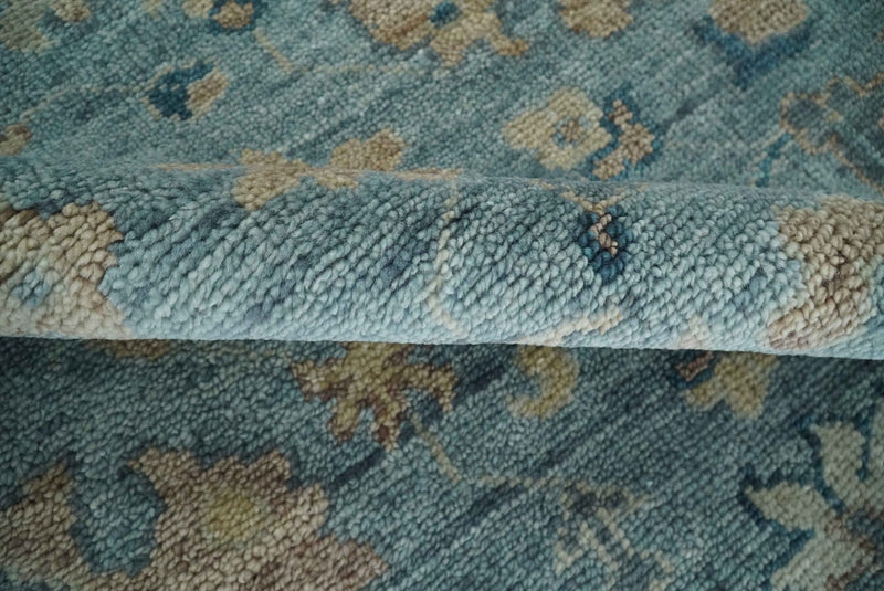 Vintage look Light Blue and Brown Hand knotted Oushak 8x10 wool Area Rug - The Rug Decor