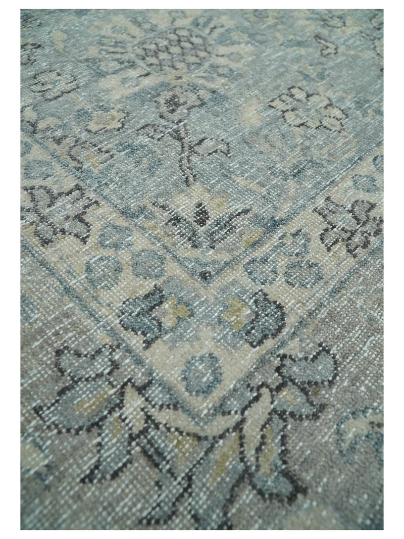 Vintage Persian 8x10 Hand Knotted Traditional Blue and Beige Antique Textured Low Pile Wool Rug | TRD2531810 - The Rug Decor