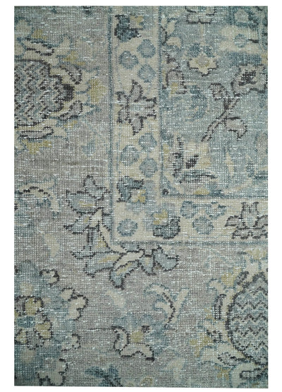 Vintage Persian 8x10 Hand Knotted Traditional Blue and Beige Antique Textured Low Pile Wool Rug | TRD2531810 - The Rug Decor