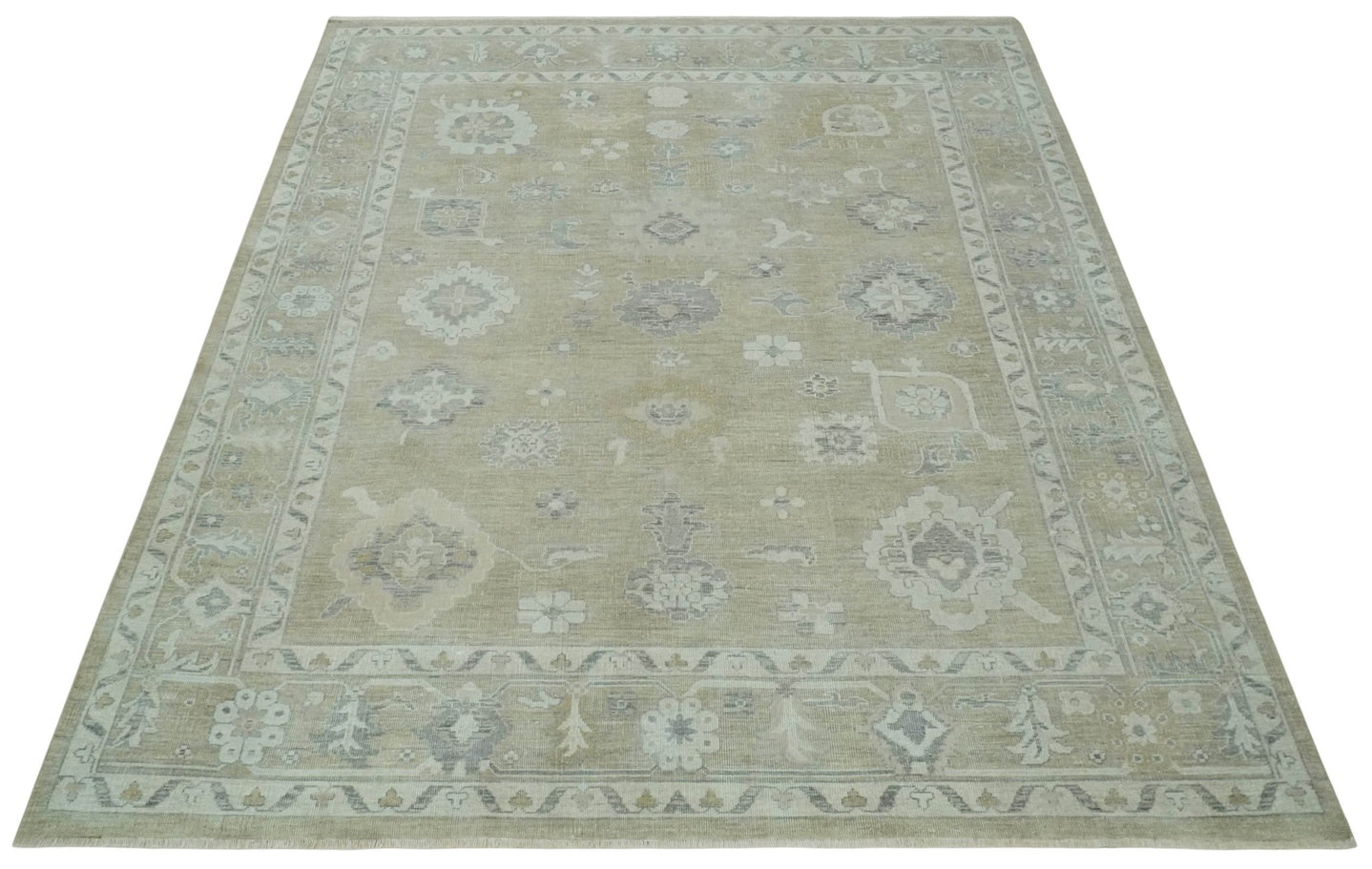 Vintage Style Antique Finish Hand Knotted Camel, Ivory and Charcoal Traditional Oushak Multi Size Wool Area Rug - The Rug Decor