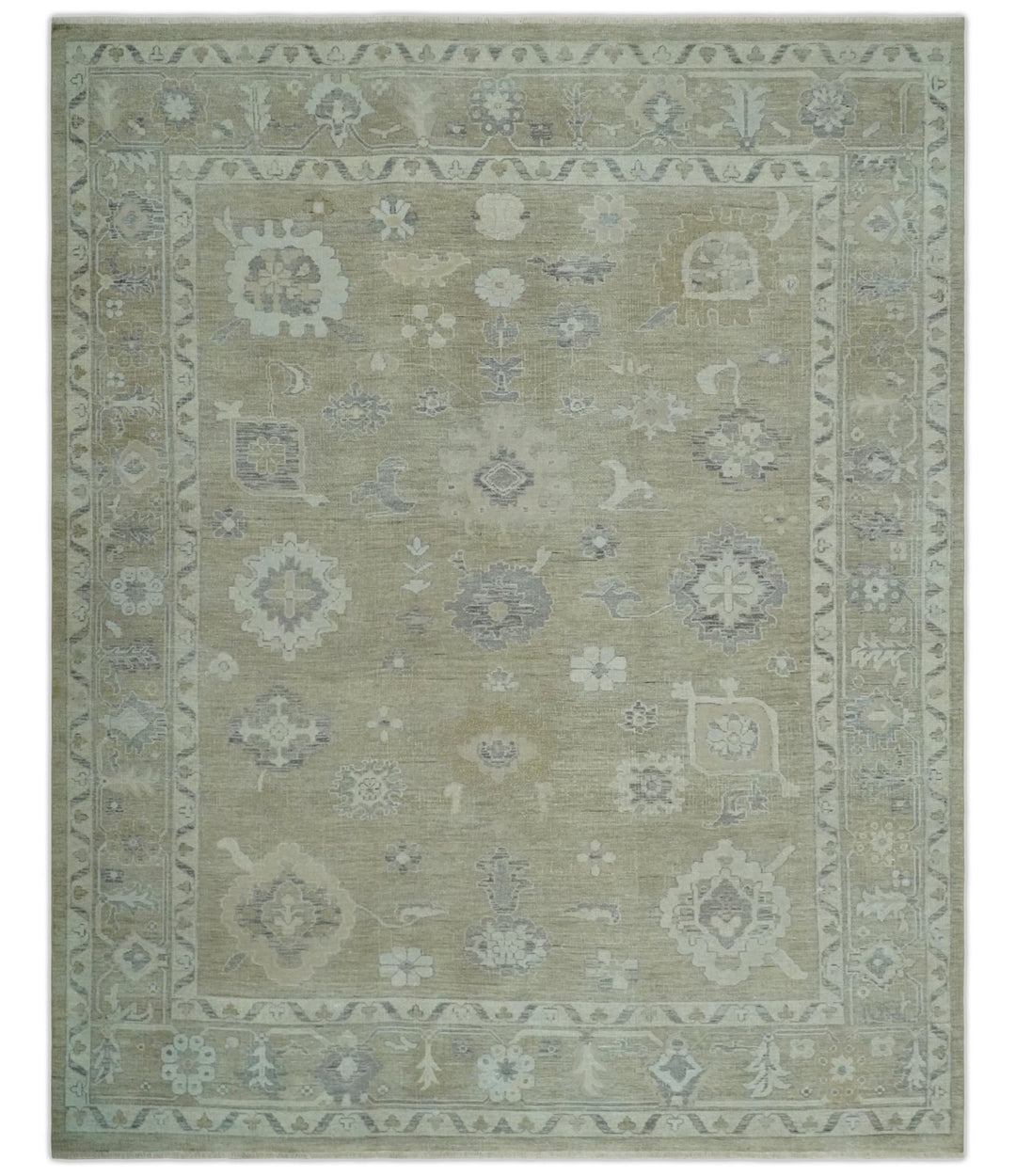 Vintage Style Antique Finish Hand Knotted Camel, Ivory and Charcoal Traditional Oushak Multi Size Wool Area Rug - The Rug Decor