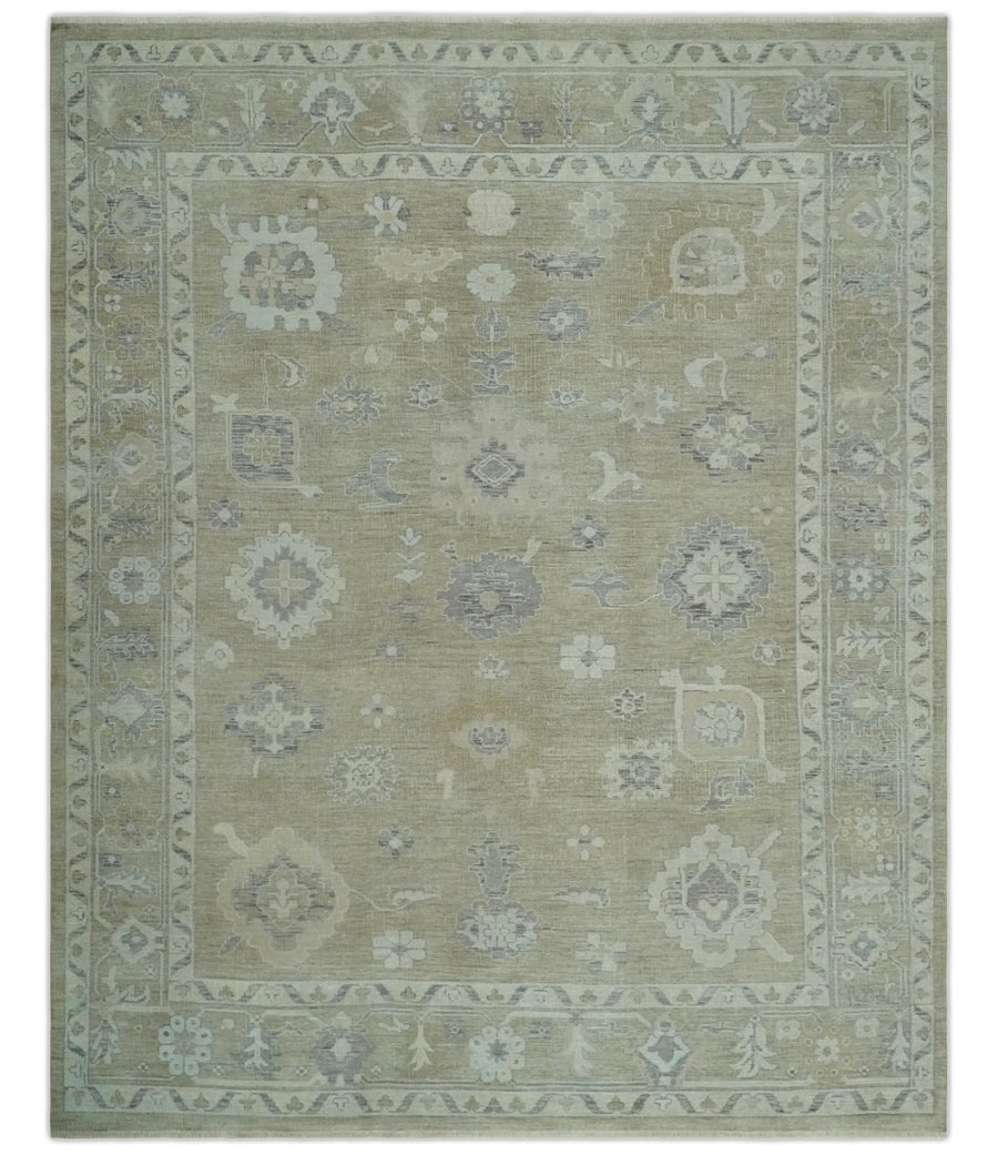 Vintage Style Antique Finish Hand Knotted Camel, Ivory and Charcoal Traditional Oushak Multi Size Wool Area Rug - The Rug Decor