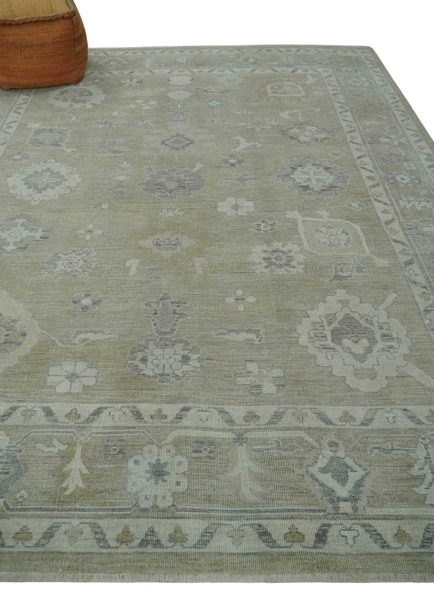 Vintage Style Antique Finish Hand Knotted Camel, Ivory and Charcoal Traditional Oushak Multi Size Wool Area Rug - The Rug Decor