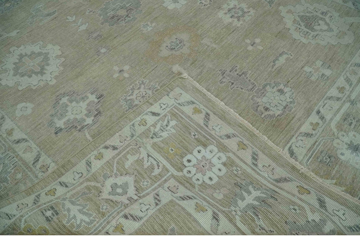 Vintage Style Antique Finish Hand Knotted Camel, Ivory and Charcoal Traditional Oushak Multi Size Wool Area Rug - The Rug Decor